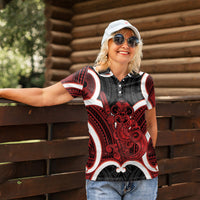 Whero Aotearoa Atua Tumatauenga Personalised Women Polo Shirt Maori God Of War Tiki With Taiaha