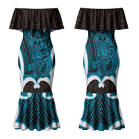 Kikorangi Aotearoa Atua Tumatauenga Personalised Family Matching Mermaid Dress and Hawaiian Shirt Maori God Of War Tiki With Taiaha