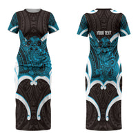 Kikorangi Aotearoa Atua Tumatauenga Personalised Family Matching Short Sleeve Bodycon Dress and Hawaiian Shirt Maori God Of War Tiki With Taiaha