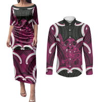 Mawhero Aotearoa Atua Tumatauenga Personalised Couples Matching Puletasi and Long Sleeve Button Shirt Maori God Of War Tiki With Taiaha