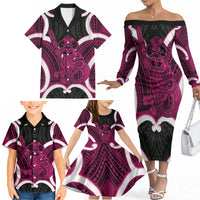 Mawhero Aotearoa Atua Tumatauenga Personalised Family Matching Off The Shoulder Long Sleeve Dress and Hawaiian Shirt Maori God Of War Tiki With Taiaha