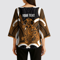 Karaka Aotearoa Atua Tumatauenga Personalised Kimono Sleeve Blouse Maori God Of War Tiki With Taiaha LT14 - Polynesian Pride