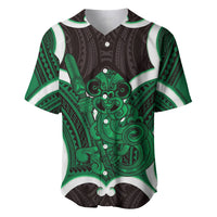 Kakariki Aotearoa Atua Tumatauenga Personalised Baseball Jersey Maori God Of War Tiki With Taiaha LT14 Green - Polynesian Pride