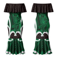 Kakariki Aotearoa Atua Tumatauenga Personalised Couples Matching Mermaid Dress and Hawaiian Shirt Maori God Of War Tiki With Taiaha LT14 - Polynesian Pride