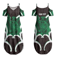 Kakariki Aotearoa Atua Tumatauenga Personalised Couples Matching Summer Maxi Dress and Hawaiian Shirt Maori God Of War Tiki With Taiaha LT14 - Polynesian Pride