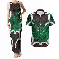 Kakariki Aotearoa Atua Tumatauenga Personalised Couples Matching Tank Maxi Dress and Hawaiian Shirt Maori God Of War Tiki With Taiaha LT14 Green - Polynesian Pride