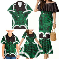 Kakariki Aotearoa Atua Tumatauenga Personalised Family Matching Mermaid Dress and Hawaiian Shirt Maori God Of War Tiki With Taiaha LT14 - Polynesian Pride