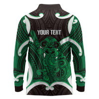 Kakariki Aotearoa Atua Tumatauenga Personalised Long Sleeve Polo Shirt Maori God Of War Tiki With Taiaha LT14 - Polynesian Pride