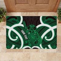 Kakariki Aotearoa Atua Tumatauenga Personalised Rubber Doormat Maori God Of War Tiki With Taiaha LT14 Green - Polynesian Pride