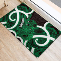 Kakariki Aotearoa Atua Tumatauenga Personalised Rubber Doormat Maori God Of War Tiki With Taiaha LT14 - Polynesian Pride