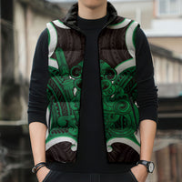 Kakariki Aotearoa Atua Tumatauenga Personalised Sleeveless Puffer Jacket Maori God Of War Tiki With Taiaha LT14 - Polynesian Pride