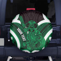 Kakariki Aotearoa Atua Tumatauenga Personalised Spare Tire Cover Maori God Of War Tiki With Taiaha LT14 No hole Green - Polynesian Pride