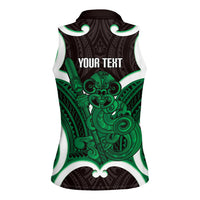 Kakariki Aotearoa Atua Tumatauenga Personalised Women Sleeveless Polo Shirt Maori God Of War Tiki With Taiaha LT14 - Polynesian Pride