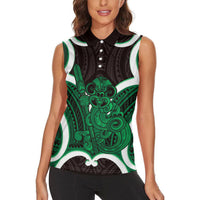 Kakariki Aotearoa Atua Tumatauenga Personalised Women Sleeveless Polo Shirt Maori God Of War Tiki With Taiaha LT14 - Polynesian Pride