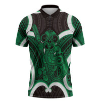 Kakariki Aotearoa Atua Tumatauenga Personalised Zipper Polo Shirt Maori God Of War Tiki With Taiaha LT14 Green - Polynesian Pride