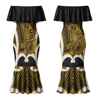 Kowhai Aotearoa Atua Tumatauenga Personalised Couples Matching Mermaid Dress and Hawaiian Shirt Maori God Of War Tiki With Taiaha LT14 - Polynesian Pride
