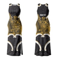 Kowhai Aotearoa Atua Tumatauenga Personalised Family Matching Tank Maxi Dress and Hawaiian Shirt Maori God Of War Tiki With Taiaha LT14 Mom's Dress Yellow - Polynesian Pride