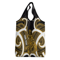 Kowhai Aotearoa Atua Tumatauenga Personalised Grocery Bag Maori God Of War Tiki With Taiaha LT14 - Polynesian Pride
