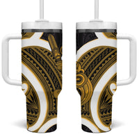Kowhai Aotearoa Atua Tumatauenga Tumbler With Handle Maori God Of War Tiki With Taiaha LT14 One Size: 40 oz Yellow - Polynesian Pride