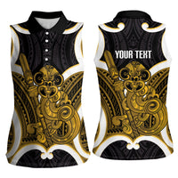 Kowhai Aotearoa Atua Tumatauenga Personalised Women Sleeveless Polo Shirt Maori God Of War Tiki With Taiaha LT14 - Polynesian Pride