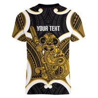 Kowhai Aotearoa Atua Tumatauenga Personalised Women V-Neck T-Shirt Maori God Of War Tiki With Taiaha LT14 - Polynesian Pride