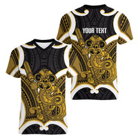 Kowhai Aotearoa Atua Tumatauenga Personalised Women V-Neck T-Shirt Maori God Of War Tiki With Taiaha LT14 - Polynesian Pride