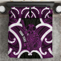 Waiporoporo Aotearoa Atua Tumatauenga Personalised Bedding Set Maori God Of War Tiki With Taiaha LT14 Purple - Polynesian Pride