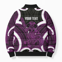 Waiporoporo Aotearoa Atua Tumatauenga Personalised Bomber Puffer Jacket Maori God Of War Tiki With Taiaha LT14 - Polynesian Pride