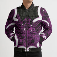 Waiporoporo Aotearoa Atua Tumatauenga Personalised Bomber Puffer Jacket Maori God Of War Tiki With Taiaha LT14 - Polynesian Pride