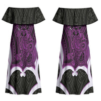 Waiporoporo Aotearoa Atua Tumatauenga Personalised Couples Matching Off Shoulder Maxi Dress and Hawaiian Shirt Maori God Of War Tiki With Taiaha LT14 - Polynesian Pride