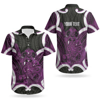 Waiporoporo Aotearoa Atua Tumatauenga Personalised Couples Matching Off Shoulder Short Dress and Hawaiian Shirt Maori God Of War Tiki With Taiaha LT14 - Polynesian Pride