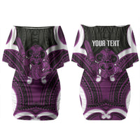 Waiporoporo Aotearoa Atua Tumatauenga Personalised Family Matching Off Shoulder Short Dress and Hawaiian Shirt Maori God Of War Tiki With Taiaha LT14 Mom's Dress Purple - Polynesian Pride
