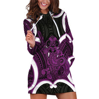 Waiporoporo Aotearoa Atua Tumatauenga Personalised Hoodie Dress Maori God Of War Tiki With Taiaha LT14 Purple - Polynesian Pride