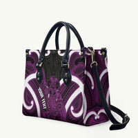 Waiporoporo Aotearoa Atua Tumatauenga Personalised Leather Bag Maori God Of War Tiki With Taiaha LT14 Purple - Polynesian Pride