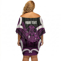 Waiporoporo Aotearoa Atua Tumatauenga Personalised Off Shoulder Short Dress Maori God Of War Tiki With Taiaha LT14 - Polynesian Pride