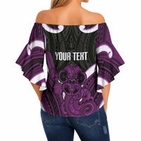Waiporoporo Aotearoa Atua Tumatauenga Personalised Off Shoulder Wrap Waist Top Maori God Of War Tiki With Taiaha LT14 - Polynesian Pride