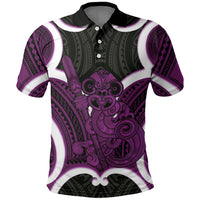 Waiporoporo Aotearoa Atua Tumatauenga Personalised Polo Shirt Maori God Of War Tiki With Taiaha LT14 Purple - Polynesian Pride