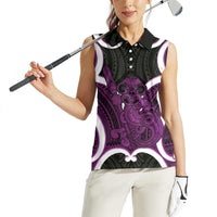 Waiporoporo Aotearoa Atua Tumatauenga Personalised Women Sleeveless Polo Shirt Maori God Of War Tiki With Taiaha LT14 - Polynesian Pride