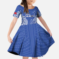 Custom Manu Samoa Rugby 2024 Family Matching Long Sleeve Bodycon Dress and Hawaiian Shirt Go Champions Samoan Tattoo LT14 Daughter's Dress Blue - Polynesian Pride