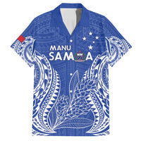 Custom Manu Samoa Rugby 2024 Family Matching Summer Maxi Dress and Hawaiian Shirt Go Champions Samoan Tattoo LT14 Dad's Shirt - Short Sleeve Blue - Polynesian Pride