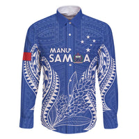 Custom Manu Samoa Rugby 2024 Family Matching Summer Maxi Dress and Hawaiian Shirt Go Champions Samoan Tattoo LT14 Dad's Shirt - Long Sleeve Blue - Polynesian Pride