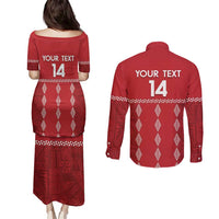 Custom Tonga Rugby 2024 Couples Matching Puletasi and Long Sleeve Button Shirt Go Champions Ikale Tahi Ngatu Pattern