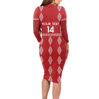 Custom Tonga Rugby 2024 Long Sleeve Bodycon Dress Go Champions Ikale Tahi Ngatu Pattern
