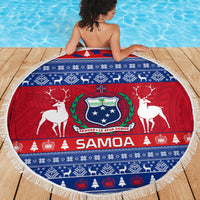 Personalised Samoa Christmas Beach Blanket Samoan Coat Of Arms Manuia Le Kirisimas LT14 - Wonder Print Shop