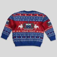 Personalised Samoa Christmas Kid Ugly Christmas Sweater Samoan Coat Of Arms Manuia Le Kirisimas LT14 - Polynesian Pride