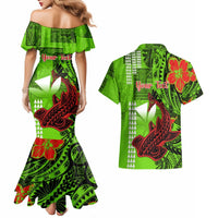 Personalised Hawaii Christmas Couples Matching Mermaid Dress and Hawaiian Shirt Mele Kalikimaka Kakau Polynesian Shark Tattoo LT14 - Polynesian Pride