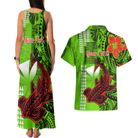 Personalised Hawaii Christmas Couples Matching Tank Maxi Dress and Hawaiian Shirt Mele Kalikimaka Kakau Polynesian Shark Tattoo LT14 - Polynesian Pride