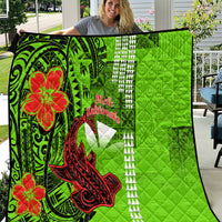 Personalised Hawaii Christmas Quilt Mele Kalikimaka Kakau Polynesian Shark Tattoo LT14 Green - Polynesian Pride