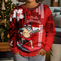 Personalised Hawaii Christmas Kid Ugly Christmas Sweater Mele Kalikimaka Surfing Santa Claus LT14 - Polynesian Pride