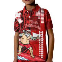 Personalised Hawaii Christmas Kid Polo Shirt Mele Kalikimaka Surfing Santa Claus LT14 Kid Red - Polynesian Pride